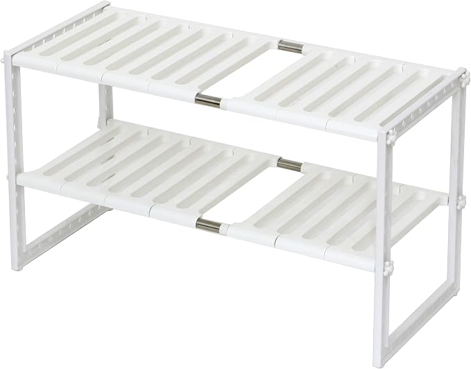 COELO Under Sink Organizer 2-Tier Expandable Shelf Kitchen Bathroom Cabinet Multi-purose Storage Standing Rack, White