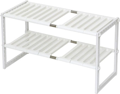 COELO Under Sink Organizer 2-Tier Expandable Shelf Kitchen Bathroom Cabinet Multi-purose Storage Standing Rack, White