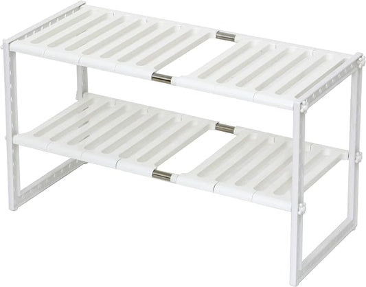 COELO Under Sink Organizer 2-Tier Expandable Shelf Kitchen Bathroom Cabinet Multi-purose Storage Standing Rack, White