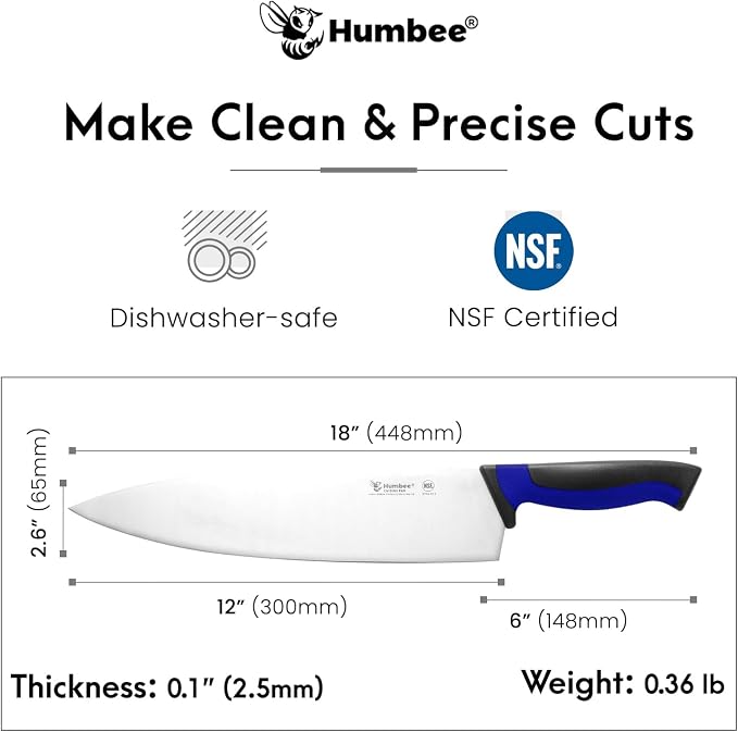 12-Inch Chef Knife, NSF Certified Razor-Sharp High Carbon Stainless Steel Blade – Ergonomic Color Coded Handle, Non-Slip Grip Kitchen Knife, DT-10 Series, Blue