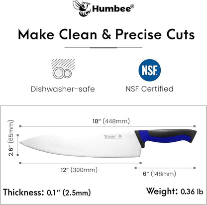12-Inch Chef Knife, NSF Certified Razor-Sharp High Carbon Stainless Steel Blade – Ergonomic Color Coded Handle, Non-Slip Grip Kitchen Knife, DT-10 Series, Blue
