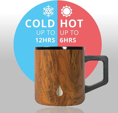 Elemental Insulated Coffee Mug - Triple-Wall Stainless Steel Summit Travel Cup for Hot and Cold Drinks - Thermal Coffee Mug with Lid and Handle for Camping, Office & Travel 12oz - Teakwood