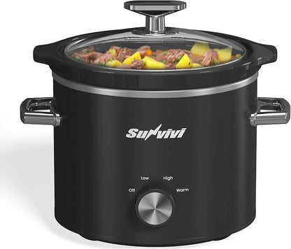 SUNVIVIPRO Small Slow Cooker with Removable Ceramic Pot, Food Warmer with 3 Heating Settings & Dishwasher Safe Glass Lid, Black