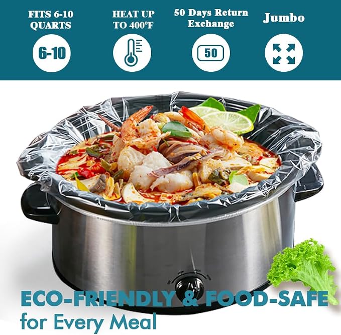 Slow Cooker Liners, 50 Cooking Bags, Oversized Disposable Pot Liner Plastic Bags for 6QT to 10QT Slow Cookers, 14 in. x 22 in.