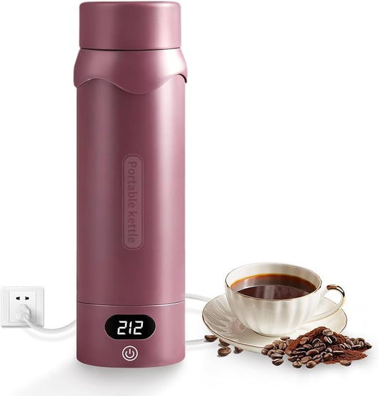Insulated Stainless Steel Electric Kettle Small, Smart Water Bottle with 4 temperature control, Leak-Proof, Mini Travel Essentials Portable Office Gifts for Tea Lovers, Black Cherry