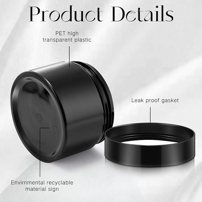 SATINIOR 24 Pieces Empty Clear Plastic Jars with Lids Round Storage Containers Wide Mouth for Beauty Product Cosmetic Cream Lotion Liquid Butter Craft and Food(Black,2 oz)