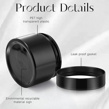SATINIOR 24 Pieces Empty Clear Plastic Jars with Lids Round Storage Containers Wide Mouth for Beauty Product Cosmetic Cream Lotion Liquid Butter Craft and Food(Black,2 oz)