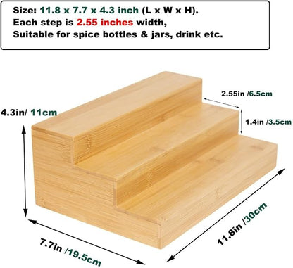 2 Pack Bamboo Spice Rack Organizer for Cabinet Wooden Spice Shelf for Kitchen Pantry Storage Organizer 3 Tier Countertop