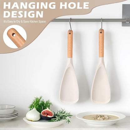 Cooking Spoon Set for Non-Stick Cookware - Wooden Handle & multi function cooking spoon, Heat-Resistant Kitchen Utensils for Stirring, Mixing, Serving (WHITE - 1Pack)
