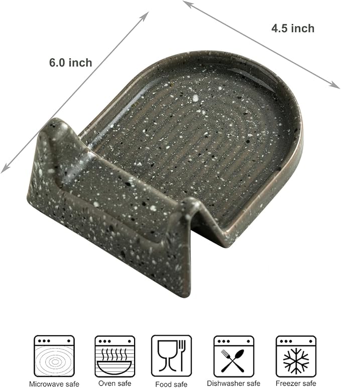 Ceramic Spoon Rest for Stove Top Heat-Resistant Spatula Holder for Kitchen Counter, Cooking Ladle Holder Utensil Rest for, Tong Grey