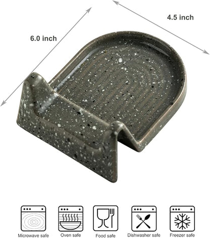 Ceramic Spoon Rest for Stove Top Heat-Resistant Spatula Holder for Kitchen Counter, Cooking Ladle Holder Utensil Rest for, Tong Grey