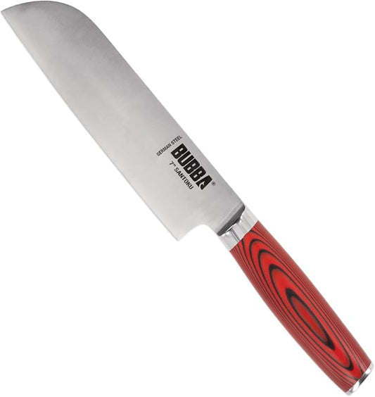 BUBBA Kitchen Series 7" Santoku Knife, an all-purpose kitchen knife for produce, veggies, fish or meat with a premium German Steel Blade for all your kitchen needs