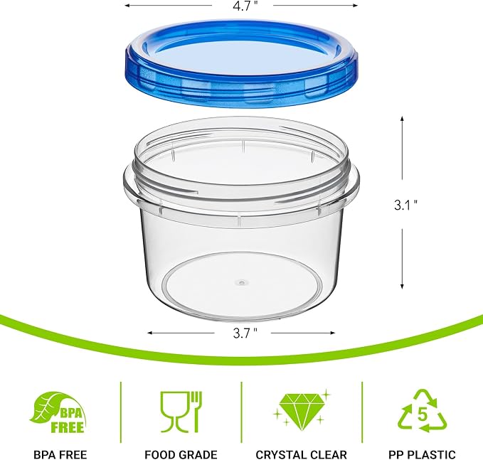 Soelomu 16 oz Freezer Storage Containers with Twist Top Lids, 10 Pack Reusable Meal Prep Containers Plastic Stackable Food Storage Containers for Sauce Salad Leftover Oats