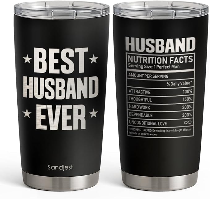 SANDJEST 20oz Insulated Tumbler for Husband, Stainless Steel Travel Mug with Lid, Best Husband Ever Coffee Cup for Men, Boyfriend Birthday Christmas Valentine