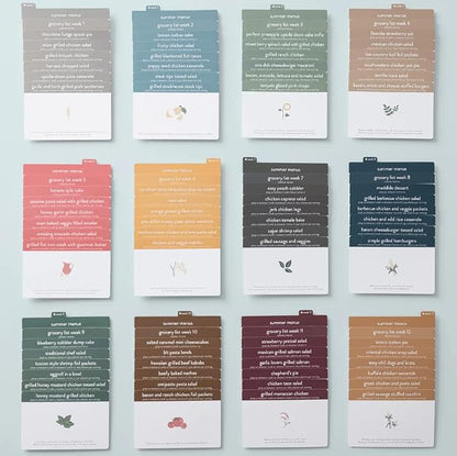 Passionate Penny Pincher Meal Planner with 72 Recipe Cards (Summer Menu) - Weekly Menu | Sturdy Box 12 Reusable Grocery Shopping Lists 5 Blank Card Protector Ideas