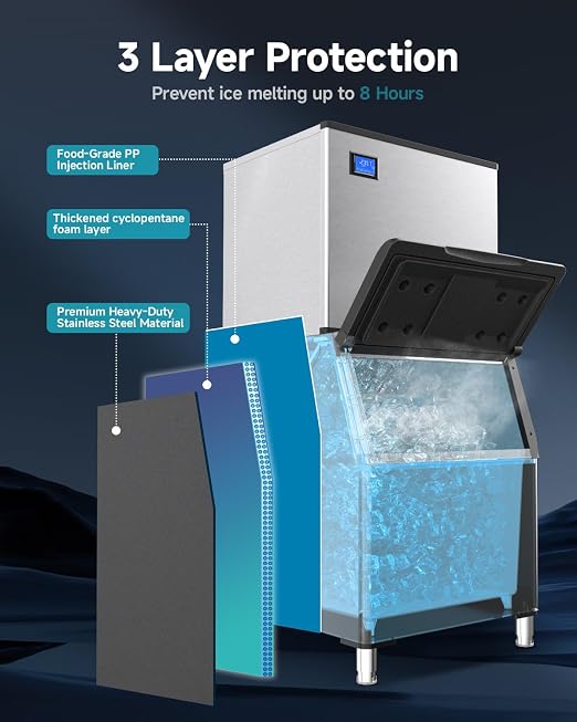 EUHOMY Commercial Ice Maker Machine,1000lbs/24H,Industrial Ice Machine with 300lbs Storage Bin,Ice Ready in 10-15 Mins,SECOP Compressor&ETL,Stainless Steel Ice Maker for Bar/Cafe/Restaurant/Business