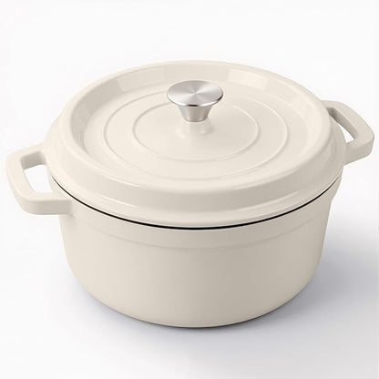 Miereirl 6.5 Quart Enameled Dutch Oven Pot with Lid, Cast Iron Dutch Oven with Dual Handles for Bread Baking, Cooking, Non-stick Enamel Coated Cookware (Beige)