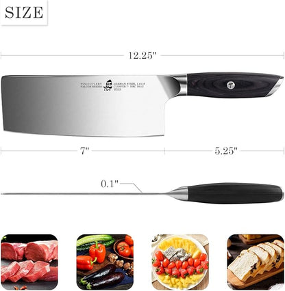 TUO Meat Cleaver Knife, 7 Inch Chopping Knife for Poultry & Vegetable, High Carbon German Stainless Steel, Ergonomic Pakkwood Handle with Gift Box - Falcon Series