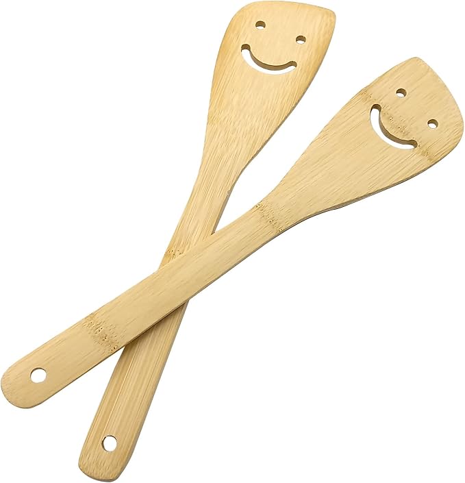 2 Pack Bamboo Smiley Face Kitchenware Cooking Utensil Set Stir-fry spatula, Eco-friendly Kitchen Tools (Various kinds)