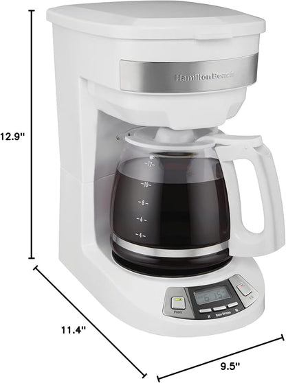 Hamilton Beach 12 Cup Programmable Drip Coffee Maker Machine, Regular & Bold Brew Options, Auto Pause and Pour, Glass Carafe, White (46294J)