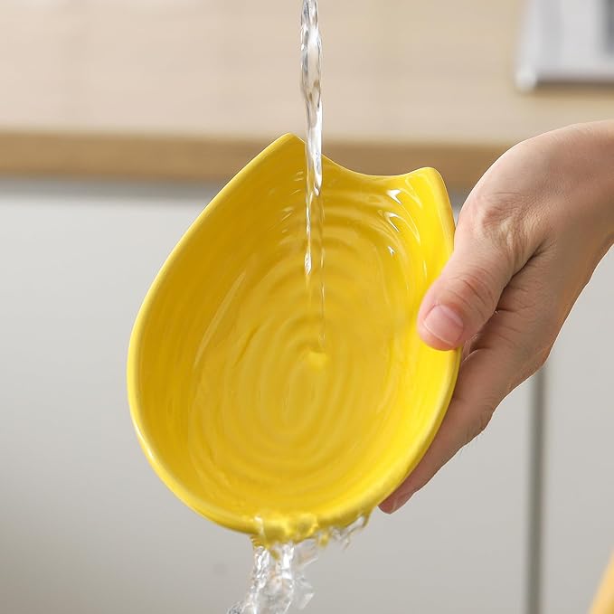 Hasense Spoon Rest for Kitchen Counter, Porcelain Spoon Holder for Stove Top, Cooking Utensil Rest Spoon Cradle for Spatula, Ladle, Tongs and Knife, Dishwasher Safe and Heat-Resistant, Yellow