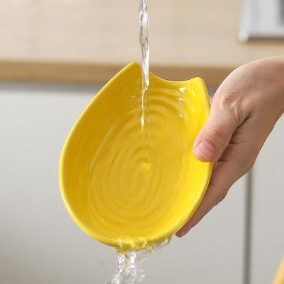Hasense Spoon Rest for Kitchen Counter, Porcelain Spoon Holder for Stove Top, Cooking Utensil Rest Spoon Cradle for Spatula, Ladle, Tongs and Knife, Dishwasher Safe and Heat-Resistant, Yellow
