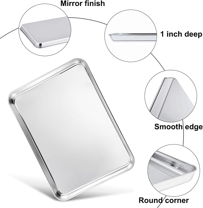 TeamFar Cookies Sheet with Rack, 16 x 12 x 1 Inch Stainless Steel Baking Sheet Tray Pans with Grid Wire Racks for Cooling Baking Roasting, Non-Toxic & Heavy Duty, Dishwasher Safe, 2 Pans + Racks