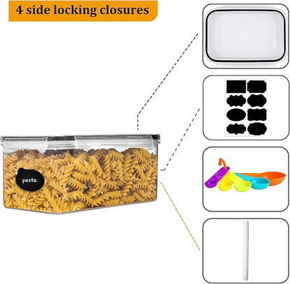 Airtight Food Storage Containers with Lids, 3.2L BPA-Free Plastic Canisters for Spaghetti, Cereal, Oats & Kitchen Pantry Organization, 4 Pack