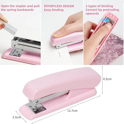 Pink Office Desk Accessories, 15pcs Office Supplies 360°Pen Holder , Stapler, Staple Remover, Tape Dispenser,Tape Refills, Binder Paper Clips Kit, Scissor, Cute Desk Accessories for Women Gift Set