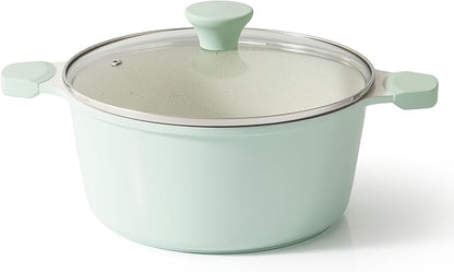 SENSARTE Ceramic Nonstick Stock Pot with Lid, 4.5 Quart Induction Cooking Pot with Tempered Glass Lid, Stew Pot for Soup and Oatmeal, Pasta Casserole, PFOA PFAS PTFE Free, Green