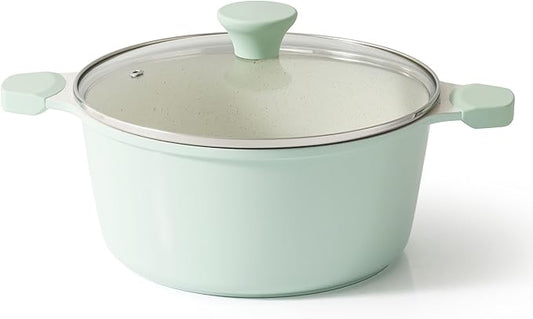 SENSARTE Ceramic Nonstick Stock Pot with Lid, 4.5 Quart Induction Cooking Pot with Tempered Glass Lid, Stew Pot for Soup and Oatmeal, Pasta Casserole, PFOA PFAS PTFE Free, Green