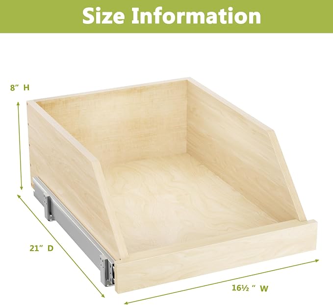 LOVMOR Pull Out Cabinet Organizer, Pull Out Drawers for Cabinets, Slide Out Wood Drawer Shelf, Beveled 8" High Pull Out Organizers for Kitchen Pantry, 16½" W×21" D