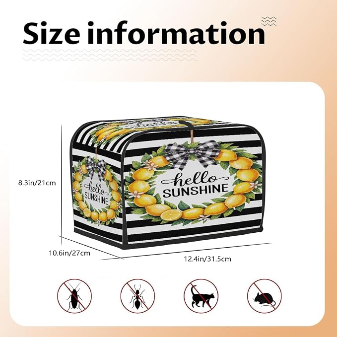 4 Slice Lemon Summer Yellow Toaster Cover Waterproof Dust Fingerprint Bread Machine Cover Washable Kitchen Appliance Protector For Home Kitchen Bakeware Table Decor Women Gifts