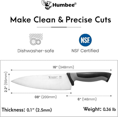 8-Inch Chef Knife, NSF Certified Razor-Sharp High Carbon Stainless Steel Blade – Ergonomic Color Coded Handle, Non-Slip Grip Kitchen Knife, DT-10 Series, Cool Grey