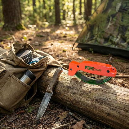 AccuSharp Knife Sharpener, Ergonomic Comfortable Handle, Compact & Easy to Use, Restore and Hone Straight & Serrated Knives, Blaze Orange