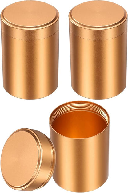 uxcell 3pcs Portable Storage Jar, Multipurpose Airtight Container Bottle Mini Smell Proof Metal Round Tins with Lid for Spices Coffee Tea Candy, Gold