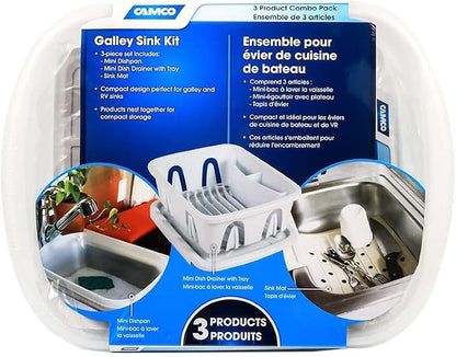 Camco 43517 White Sink Kit with Dish Drainer, Dish Pan and Sink Mat,Pack of 1