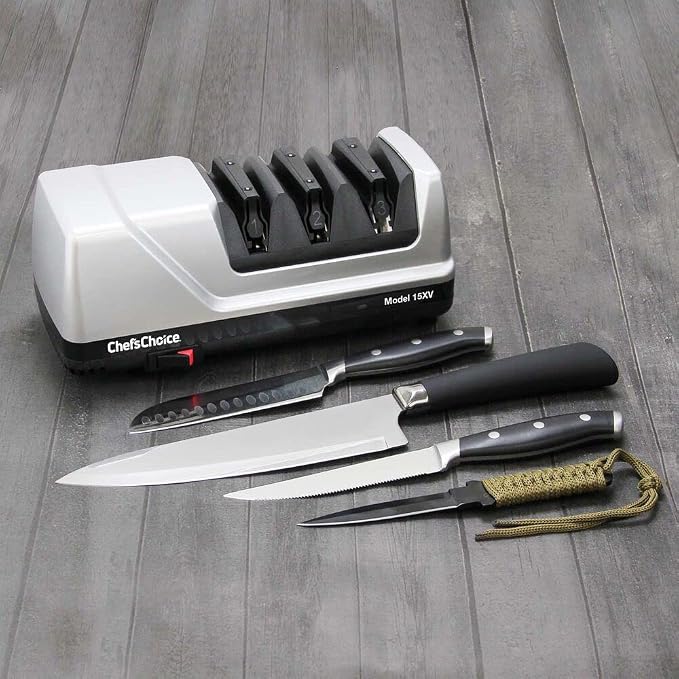 Chef’sChoice 15XV EdgeSelect Professional Electric Knife Sharpener with 100-Percent Diamond Abrasives and Precision Angle Guides for Straight Edge and Serrated Knives,3-Stage,Gray,(Pack of 4)