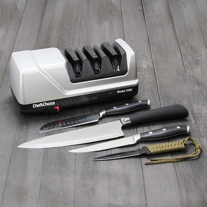 Chef’sChoice 15XV EdgeSelect Professional Electric Knife Sharpener with 100-Percent Diamond Abrasives and Precision Angle Guides for Straight Edge and Serrated Knives,3-Stage,Gray,(Pack of 4)