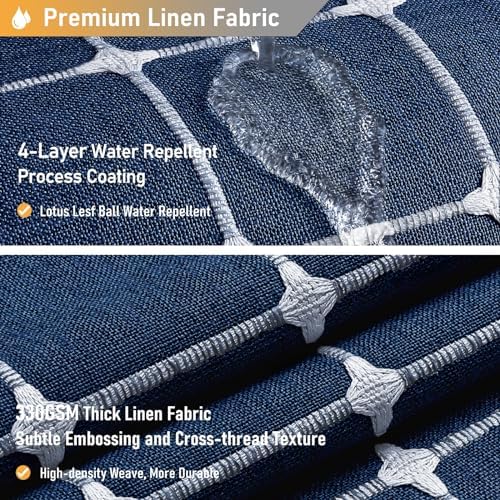 BTTN Long Boho Farmhouse Linen Heavy Duty Shower Curtain, 72x84, Navy Blue