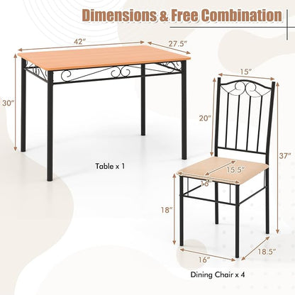 Giantex 5-Piece Dining Set for 4, Modern Wood Kitchen Table with Upholstered Chair, Space-Saving Dinner Table Set for Dinette, Restaurant, Living Dining Room Furniture