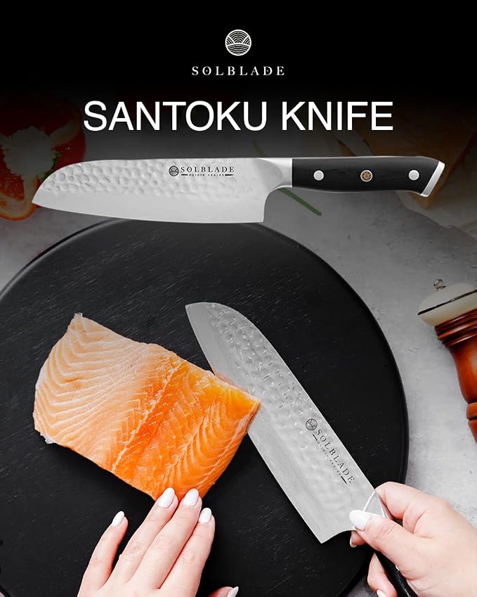 Santoku Knife 7 inch Blade - Origin Series - VG10 Japanese Damascus Steel - Razor Sharp - G10 Black Handle - Professional Full Tang Santoku Knife (Black), ORG-ST-BL-7