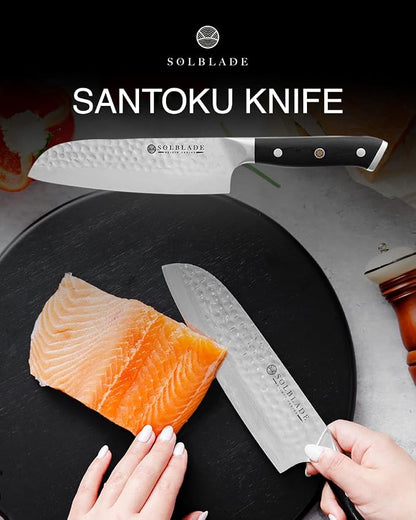 Santoku Knife 7 inch Blade - Origin Series - VG10 Japanese Damascus Steel - Razor Sharp - G10 Black Handle - Professional Full Tang Santoku Knife (Black), ORG-ST-BL-7