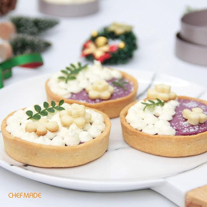CHEFMADE Mini Tart Pan Set, 3-Inch 4Pcs with Removable Loose Bottom Non-Stick Round Quiche Bakeware for Oven and Instant Pot Baking (Champagne Gold)