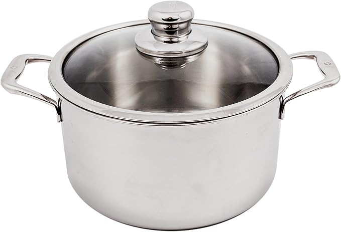 Swiss Diamond Premium Clad 5-Ply Stainless Steel 6.7 Quart Dutch Oven with Lid Included and Satin Exterior Finish, 9.5 Inch Induction Compatible Soup Pot - Oven and Dishwasher Safe