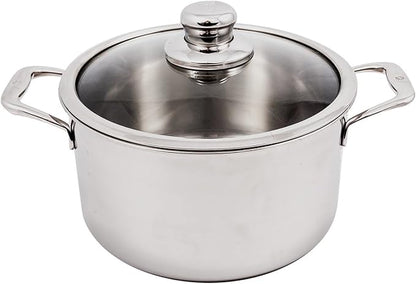 Swiss Diamond Premium Clad 5-Ply Stainless Steel 6.7 Quart Dutch Oven with Lid Included and Satin Exterior Finish, 9.5 Inch Induction Compatible Soup Pot - Oven and Dishwasher Safe