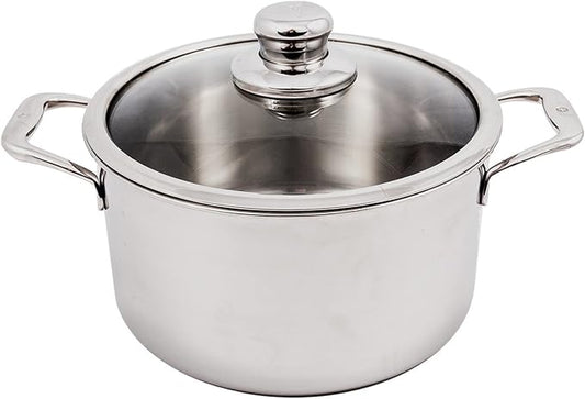 Swiss Diamond Premium Clad 5-Ply Stainless Steel 6.7 Quart Dutch Oven with Lid Included and Satin Exterior Finish, 9.5 Inch Induction Compatible Soup Pot - Oven and Dishwasher Safe