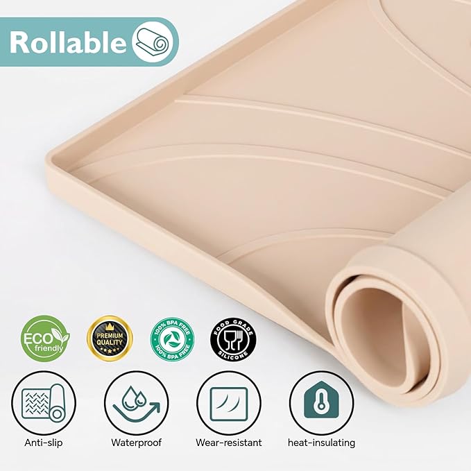 Under Sink Mat 22" x 19", Silicone Under Sink Liner for Kitchen and Bathroom, Waterproof Cabinet Protector Drip Tray, Protects Cabinets from Leaks and Spills