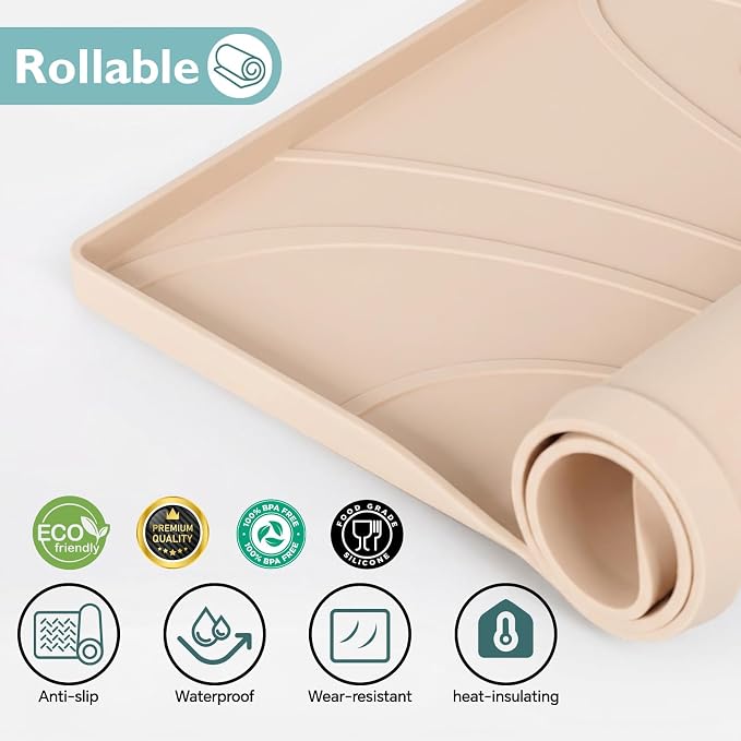 Under Sink Mat 28" x 19", Waterproof Silicone Cabinet Liner Tray, Leakproof Under Sink Organizer for Kitchen Bathroom, Non-Slip Shelf Protector, Oil-Resistant, Easy to Clean, Durable