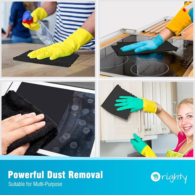 Orighty Microfiber Cleaning Cloth Bulk, 150 Pack Shop Towels, Reusable Cleaning Rags, Lint Free Microfiber Towels for Cars, Home & Kitchen, 12x12 Inch, Black